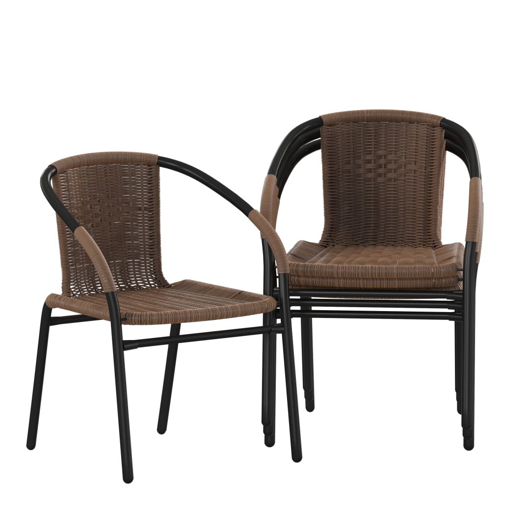 Lila Set of 4 Commercial Grade Medium Brown Rattan Indoor-Outdoor Restaurant Stack Chairs