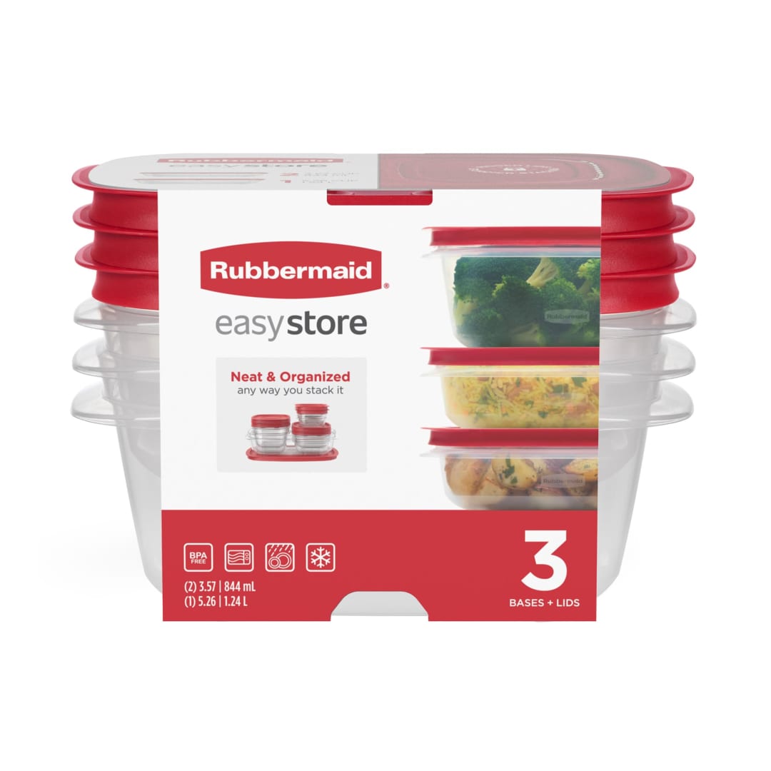 Rubbermaid 3.57-Cup (2) and 5.26-Cup EasyStore Rectangle Containers, 3 Pack, Food Storage Containers, Food Storage Containers with Lids