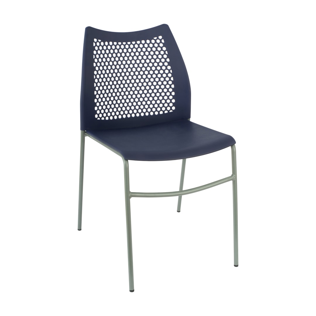 HERCULES Navy Stack Chair with Air-Vent Back, Non-Sled Base and Gray Powder Coated Metal Frame