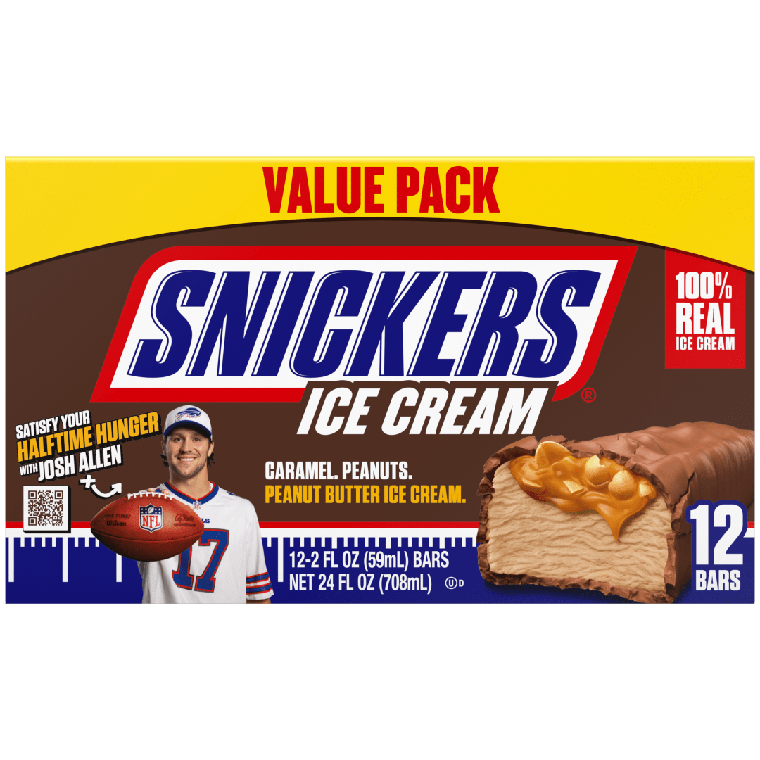 SNICKERS Ice Cream, Chocolatey Caramel Peanut Butter Ice Cream Bars Individually Wrapped Dessert, 12 Pack, 2 Oz Bars