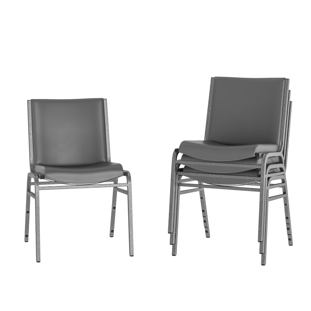4 Pack HERCULES Heavy Duty Gray Vinyl Stack Chairs