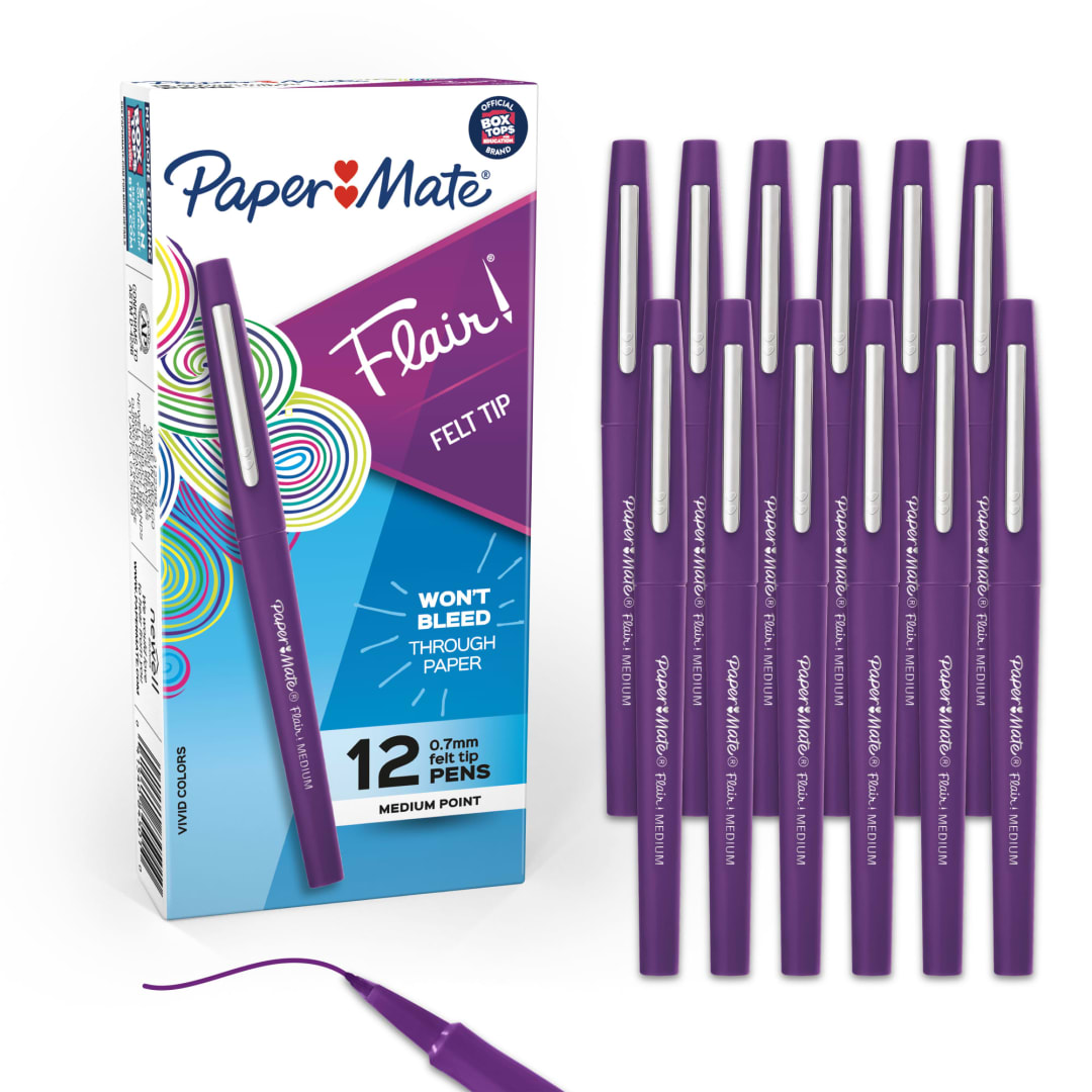 Paper Mate® Flair Felt Tip Pens, Medium Point (0.7mm), Purple, 12 Count