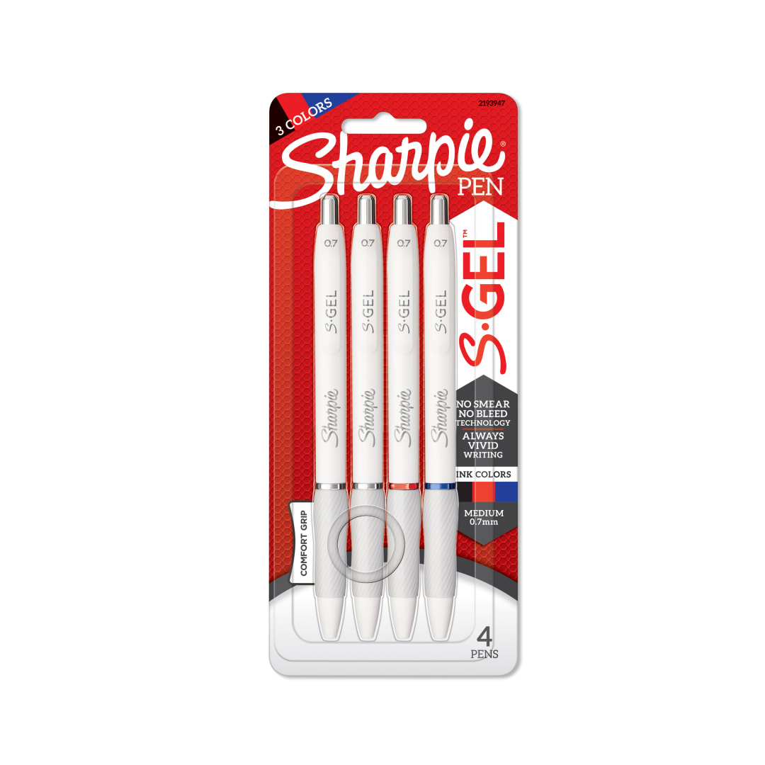 SHARPIE GEL F-WHT 0.7MM 4CT B-ASST
