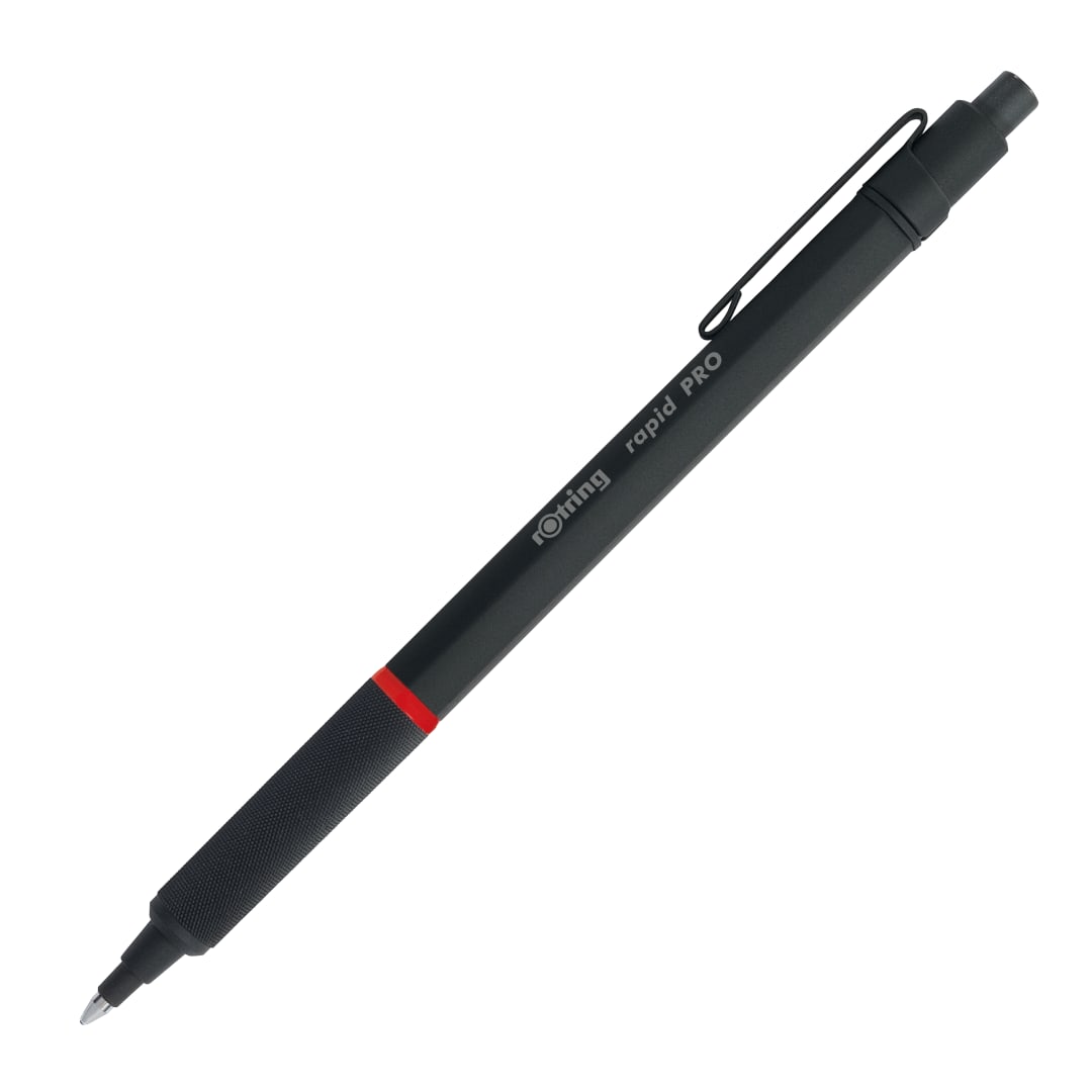 rOtring Rapid Pro Bolígrafo retráctil para dibujo técnico | Punta mediana | Tinta azul | Cuerpo metálico negro