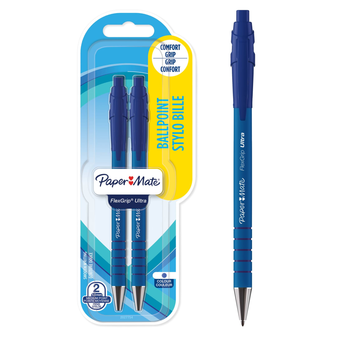 Paper Mate® FlexGrip® Ultra® Retractable Ballpoint Pens | Medium Point (1.0mm) | Blue | 2 Count