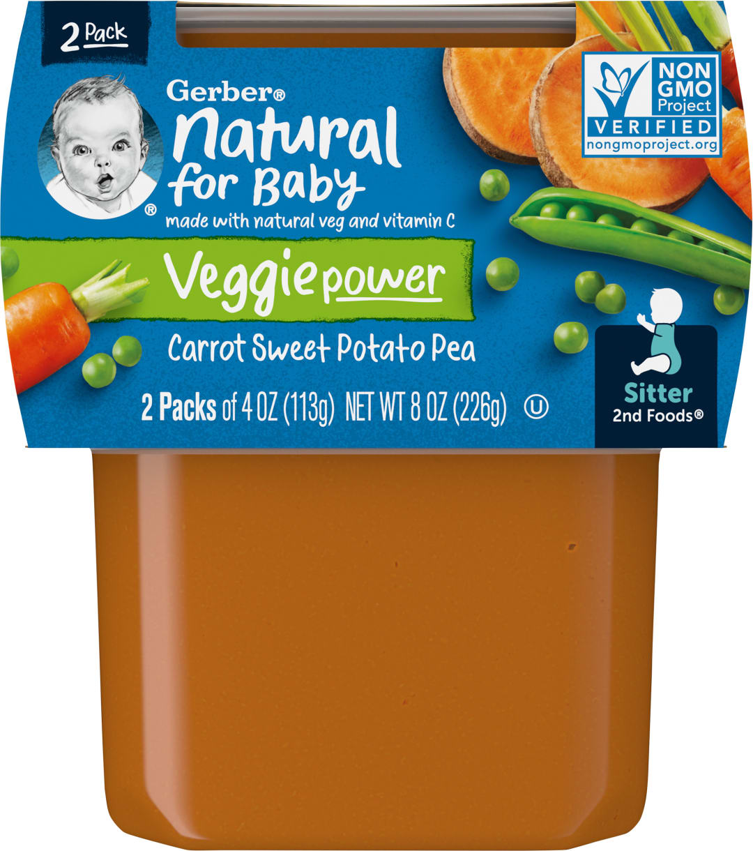 Gerber Stage 2 Baby Food, Carrot Sweet Potato Pea Puree Tubs, Baby Puree, 16PK