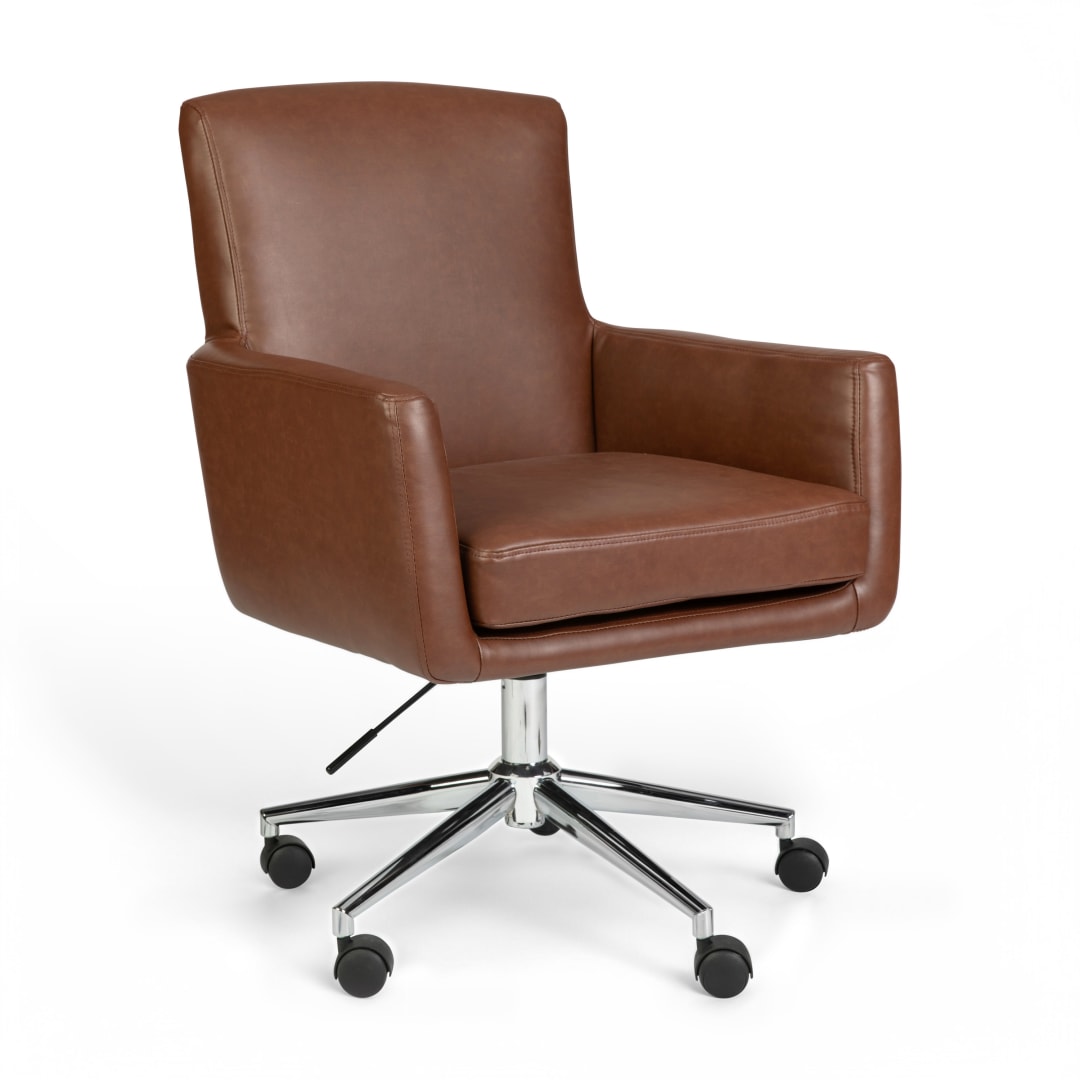 Zaya Upholstered Office Chair in Saddle Brown/Polished Nickel