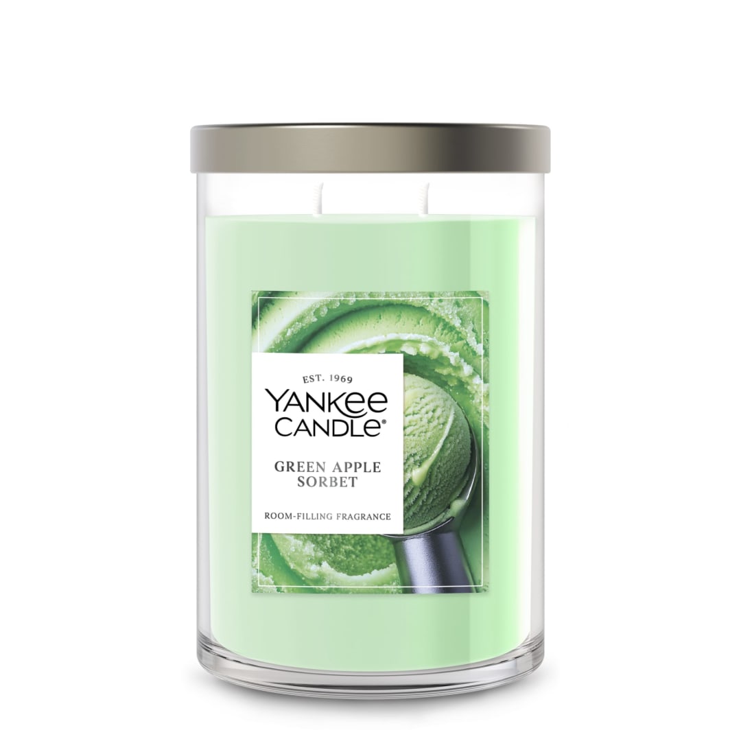 Yankee Candle Large Tumbler Scented Candle with up to 80 Hour Burn Time, Premium Plant Wax Blend for Consistent Burn, 20 oz Tumbler Candle with Room Filling Fragrance, Green Apple Sorbet