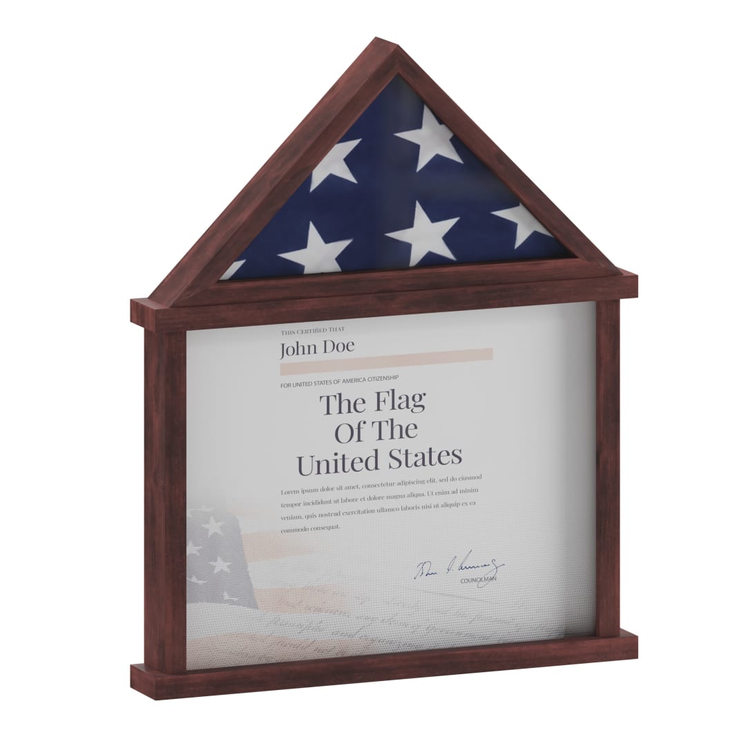 Quincy Flag and Certificate Display Case, Solid Pine Wood Flag Shadow Box Fits 3x5 Folded Flag, Mahogany Finish