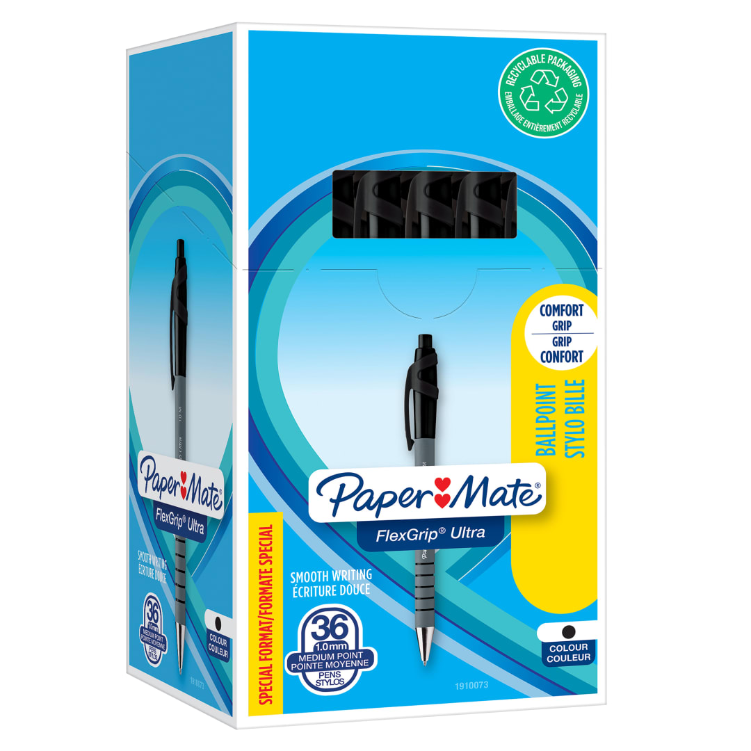 Paper Mate Flexgrip Ultra bolígrafo retráctil | punta mediana (1,0 mm) | negro | caja de 36