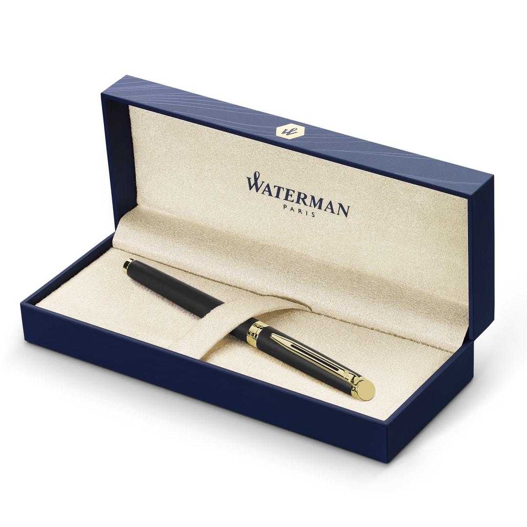Waterman Hémisphère RollerBall® Pen | Matt Black with golden trim | Fine Tip | Black Ink | Gift Box