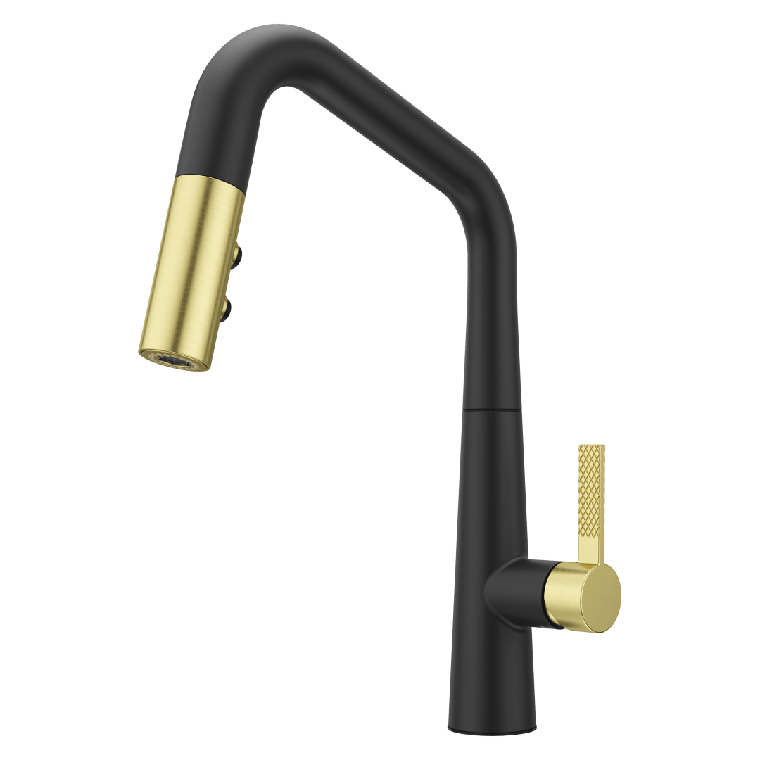 Asari 1-Handle Pull-Down Kitchen Faucet in Matte Black and Brushed Gold