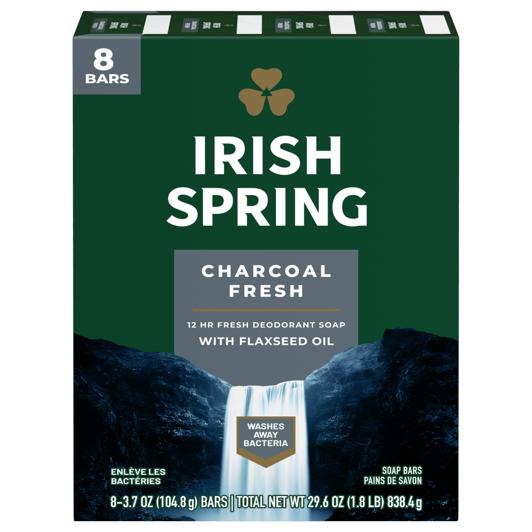 Irish Spring Charcoal Fresh Deodorant Bar Soap for Men, 3.7 oz, 8 Pack