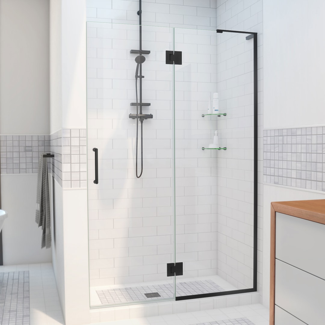 DreamLine Unidoor-X 47 inch W x 72 inch H Frameless Hinged Shower Door in Matte Black - Right Wall Installation