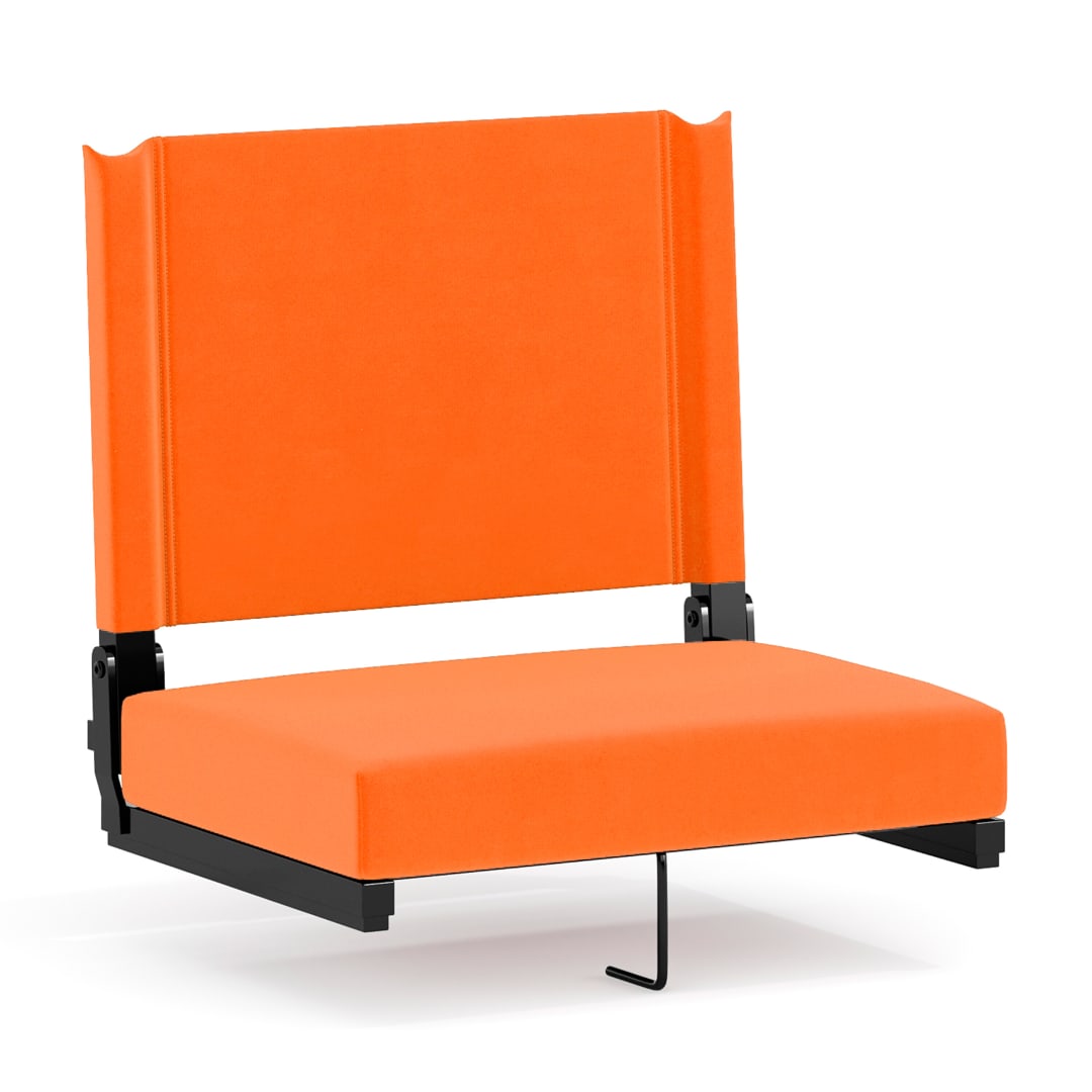 Grandstand Comfort 500 lb Capacity Padded Stadium Chairs, Folding Seats with Handles, Lightweight &amp; Durable, Orange