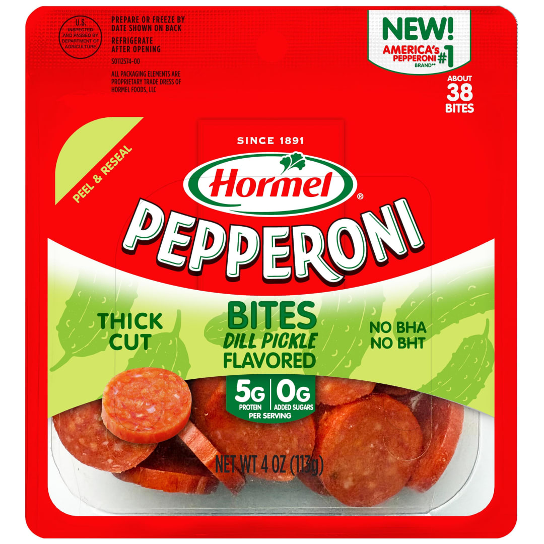 HORMEL DILL PICKLE PEPPERONI SNACK BITES, 4OZ