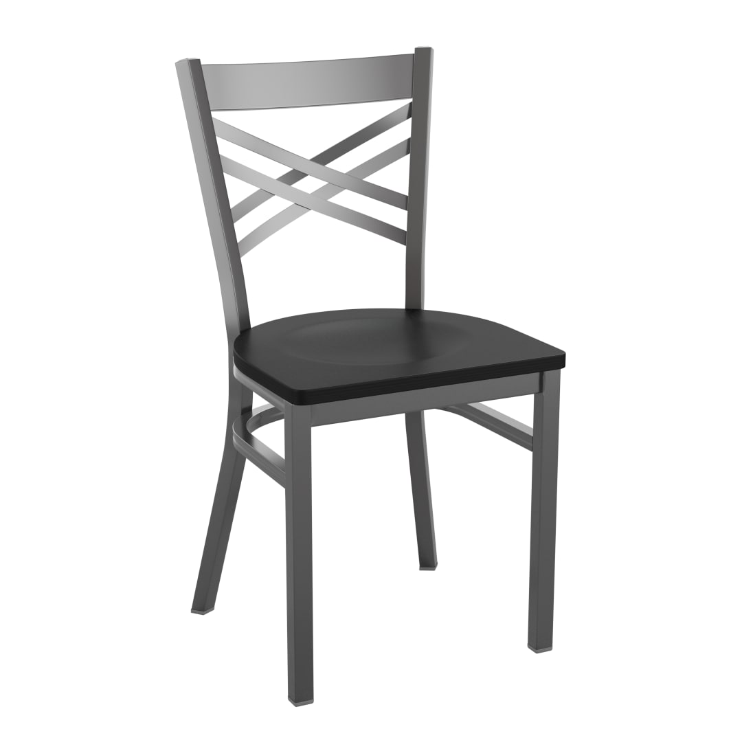 HERCULES Series Black ''X'' Back Metal Restaurant Chair - Black Wood Seat