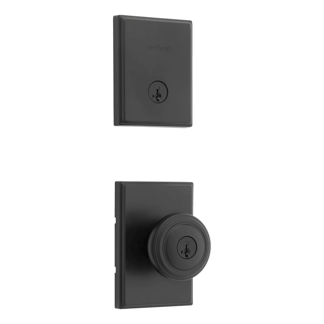 Henrik Rectangle Keyed Entry Door Knob with Deadbolt Combo Pack in Matte Black featuring SmartKey Security