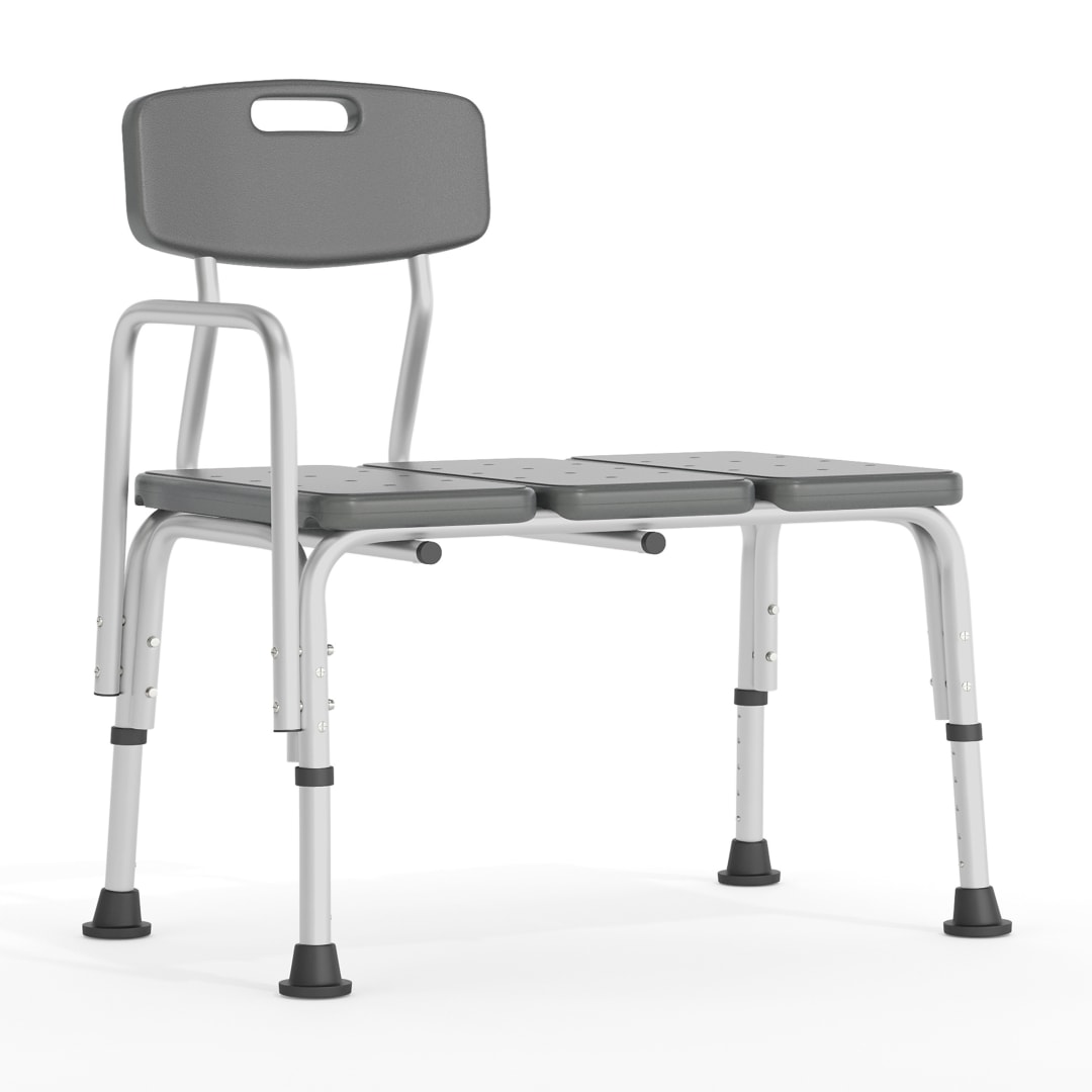 HERCULES Series 300 Lb. Capacity Adjustable Gray Bath &amp; Shower Transfer Bench with Back and Side Arm