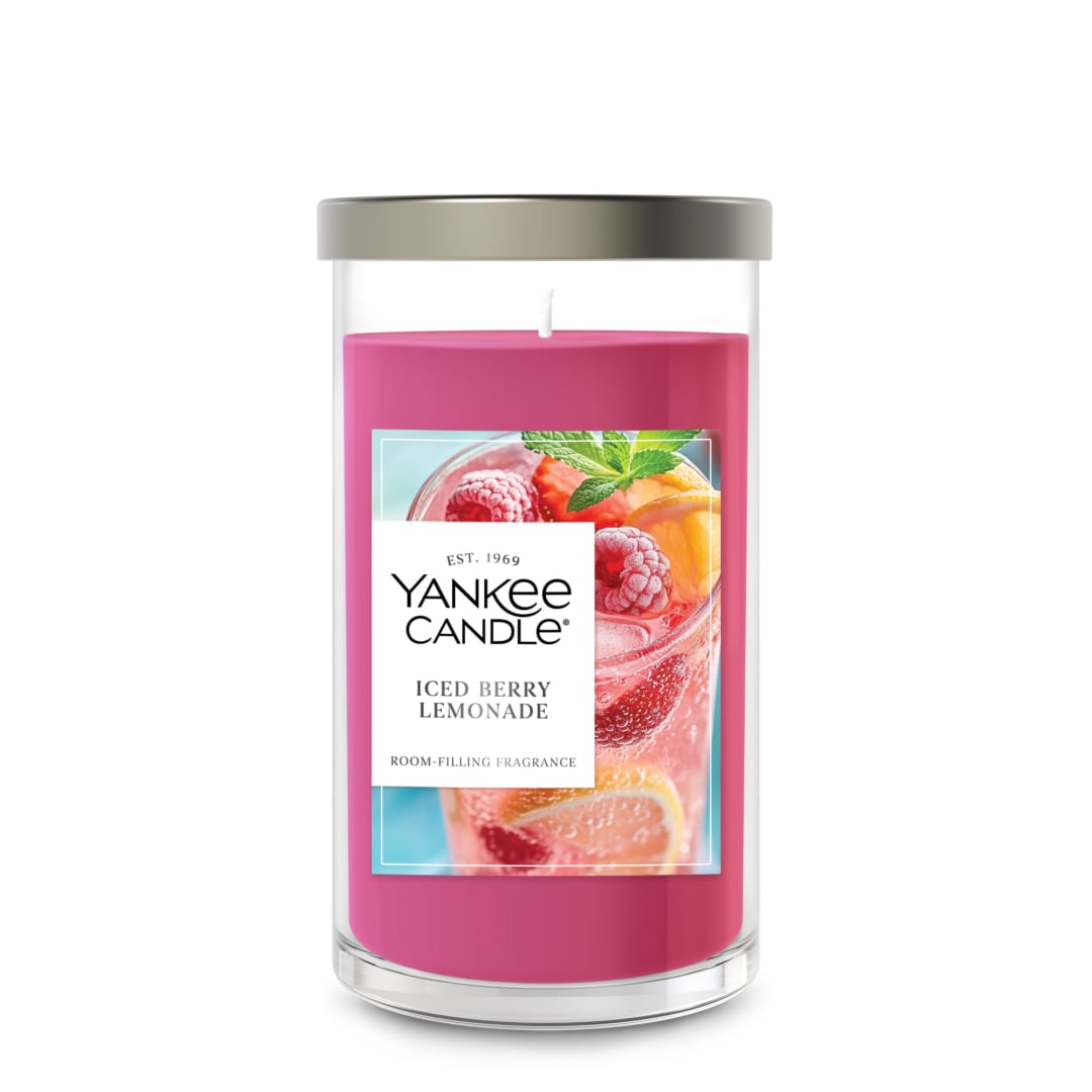 Yankee Candle® Medium Pillar Scented Candle with up to 115 Hour Burn Time, Premium Plant Wax Blend for Consistent Burn, 14.25 oz Pillar Candle with Room Filling Fragrance, Iced Berry Lemonade