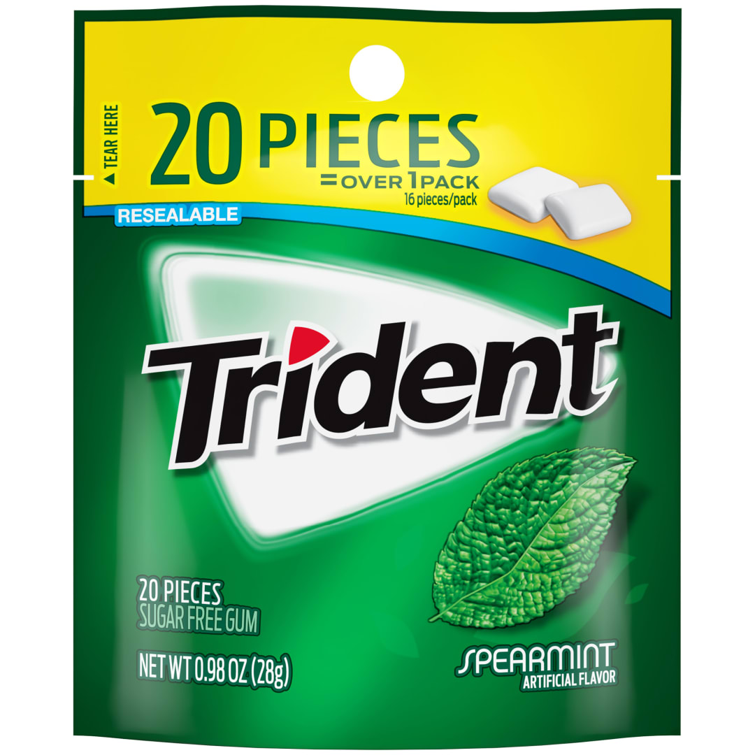 Trident Sugar Free Chewing Gum Spearmint 20 pc Pouch