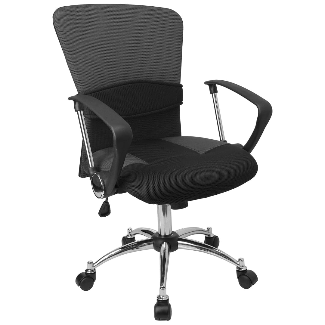 Mindy Mid-Back Grey Mesh Swivel Task Office Chair with Adjustable Lumbar Support and Arms