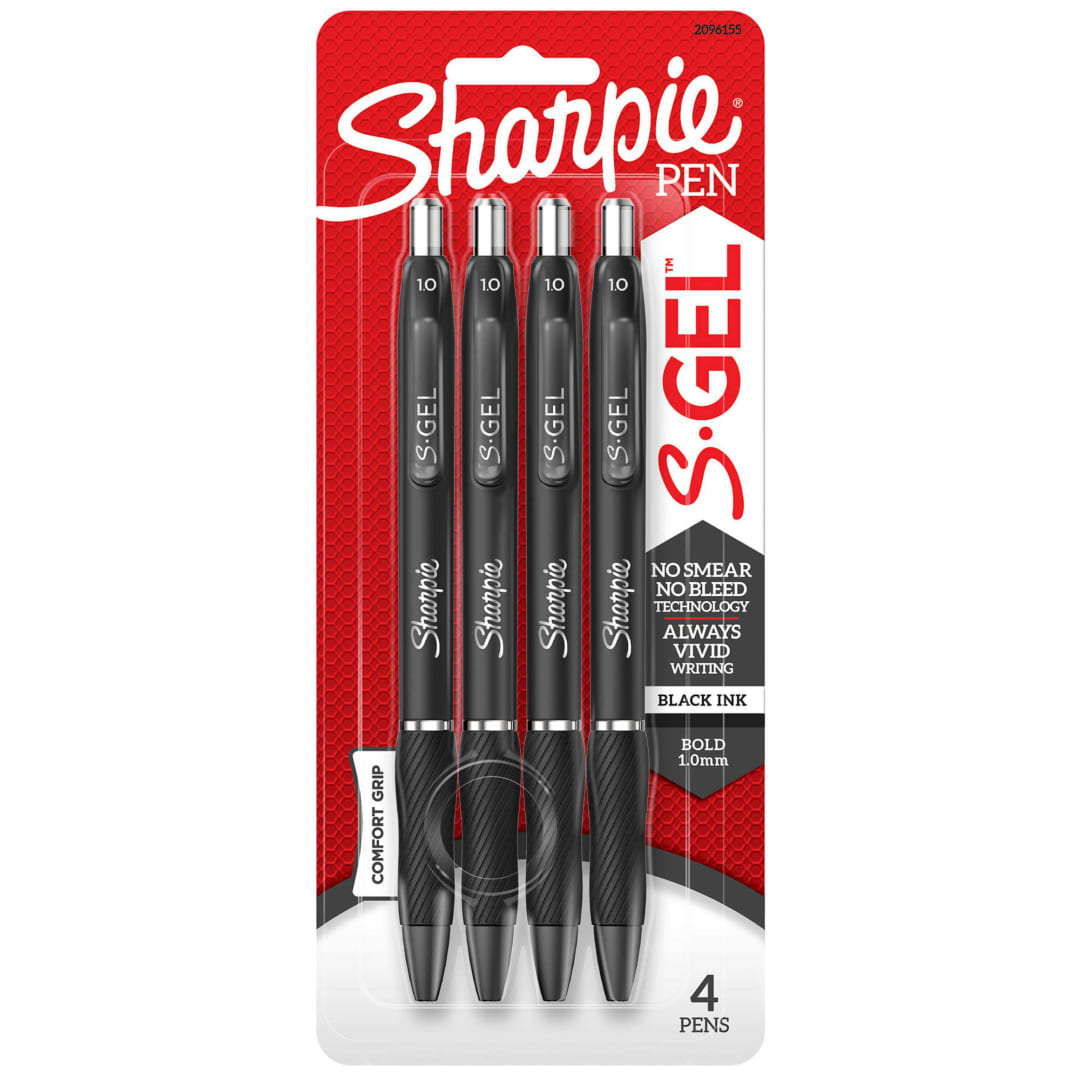 Sharpie® S-Gel, Gel Pens, Bold Point (1.0mm), Black Ink Gel Pen, 4 Count