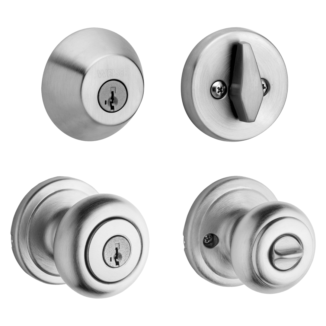 GACS7451 Troy Entry Knob and Single Cylinder Deadbolt Combo Pack featuring SmartKey Security™ in Satin Chrome