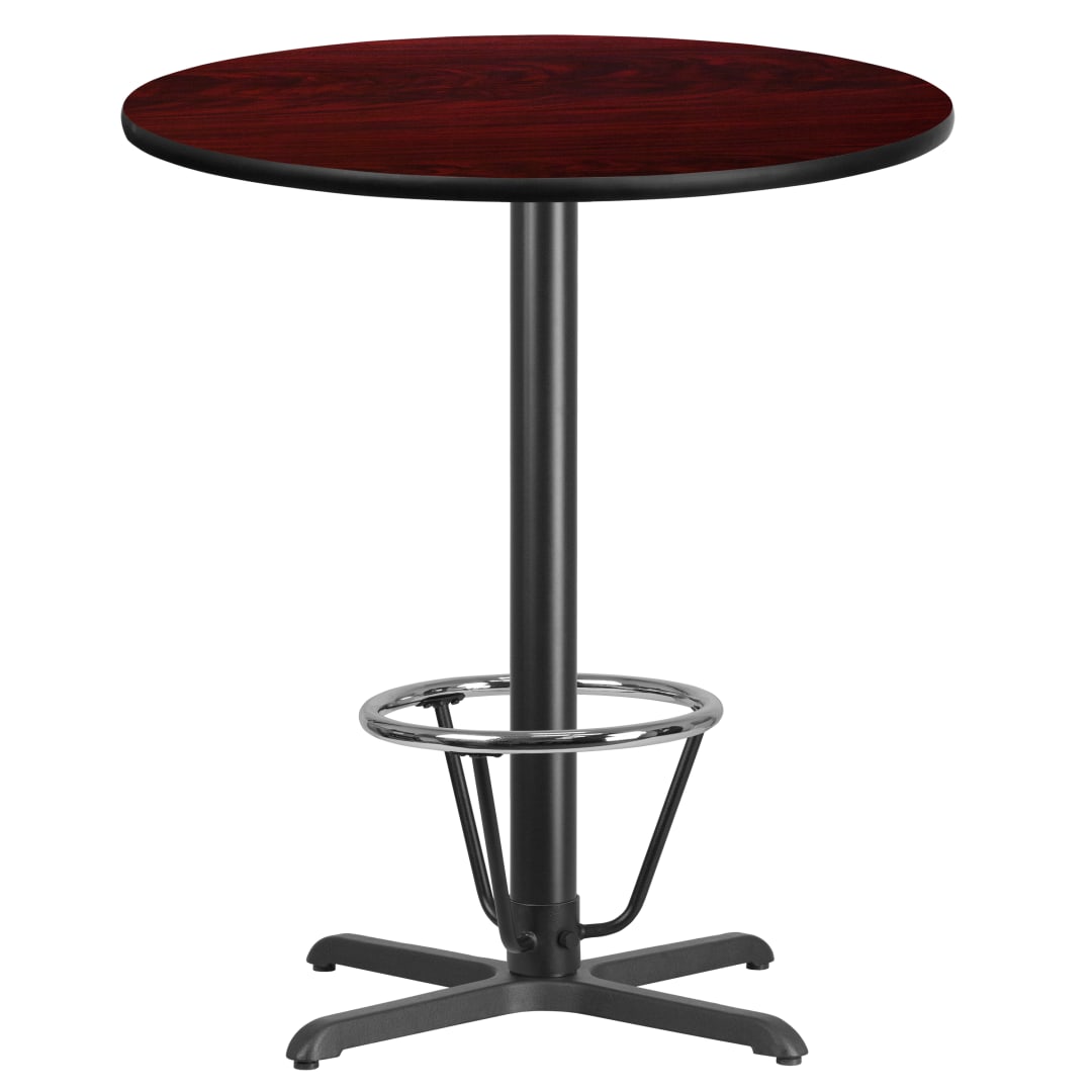 Stiles 36'' Round Mahogany Laminate Table Top with 30'' x 30'' Bar Height Table Base and Foot Ring