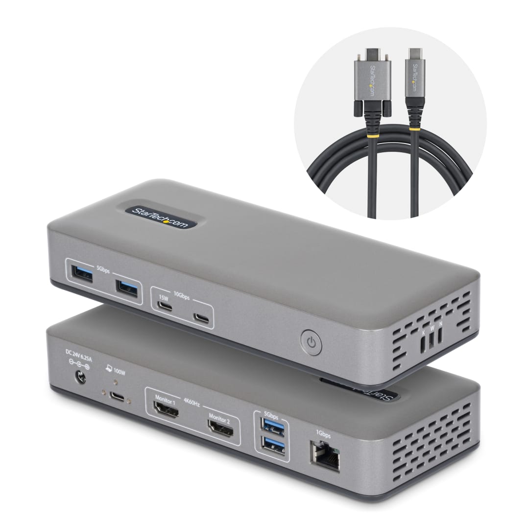 USB-C Dual HDMI Dock, 4k60, 2x USB-C 10Gbps, 4x USB-A,100W