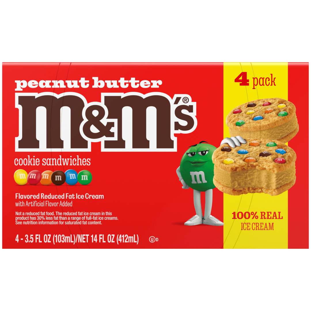 M&M'S Peanut Butter Ice Cream Sugar Cookie Sandwiches Dessert, 4 Pack, 3.5 Oz
