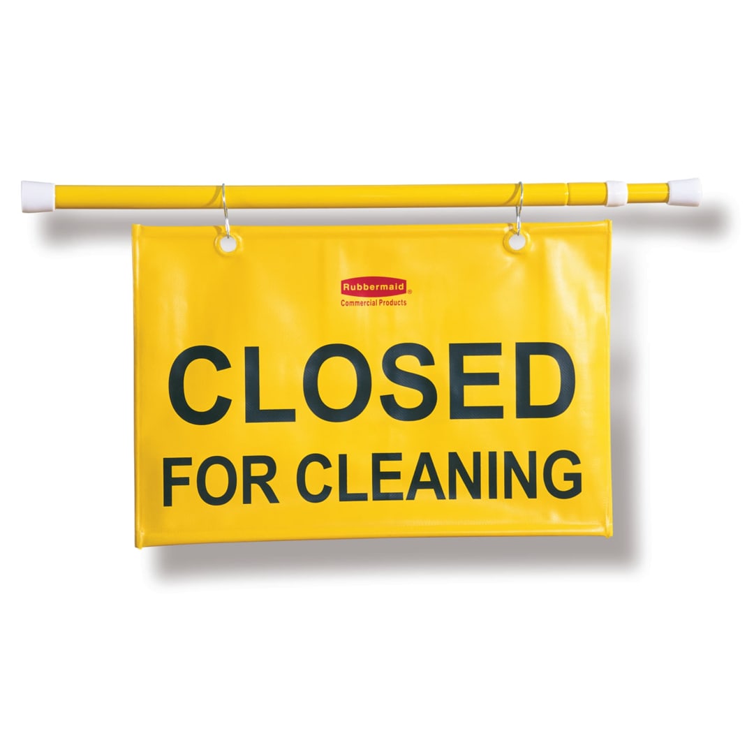 Rubbermaid Commercial Products English Only "Closed For Cleaning" Hanging Doorway Safety Sign, Yellow