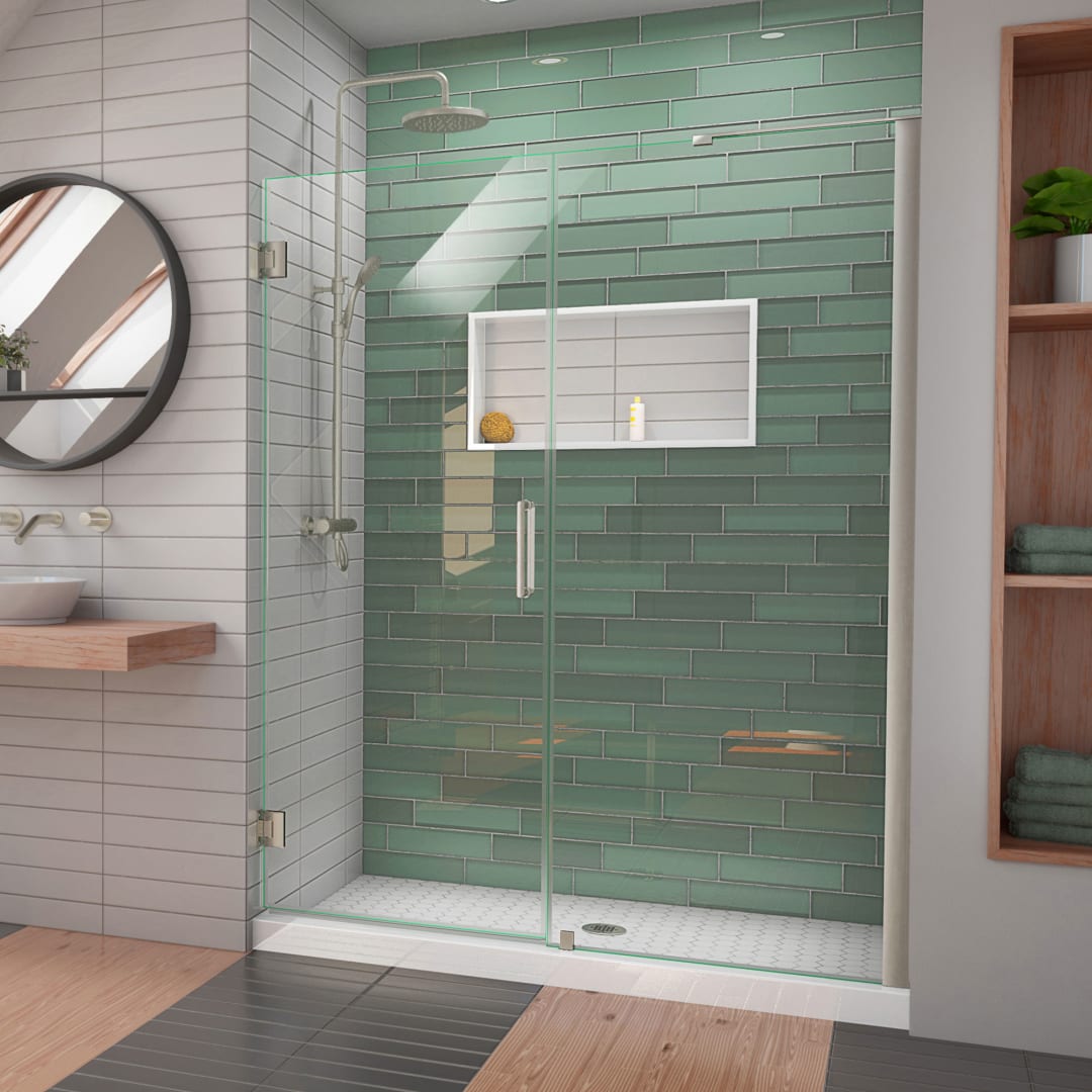 DreamLine Unidoor-LS 53 - 54 inch W x 72 inch H Frameless Hinged Shower Door in Brushed Nickel