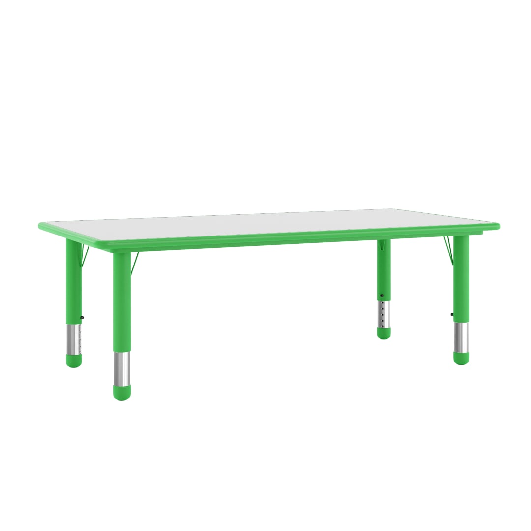Wren Adjustable Height Kids Activity Table, Green/Gray Plastic, 23.6"W x 47.25"L, Rectangular, Table Only