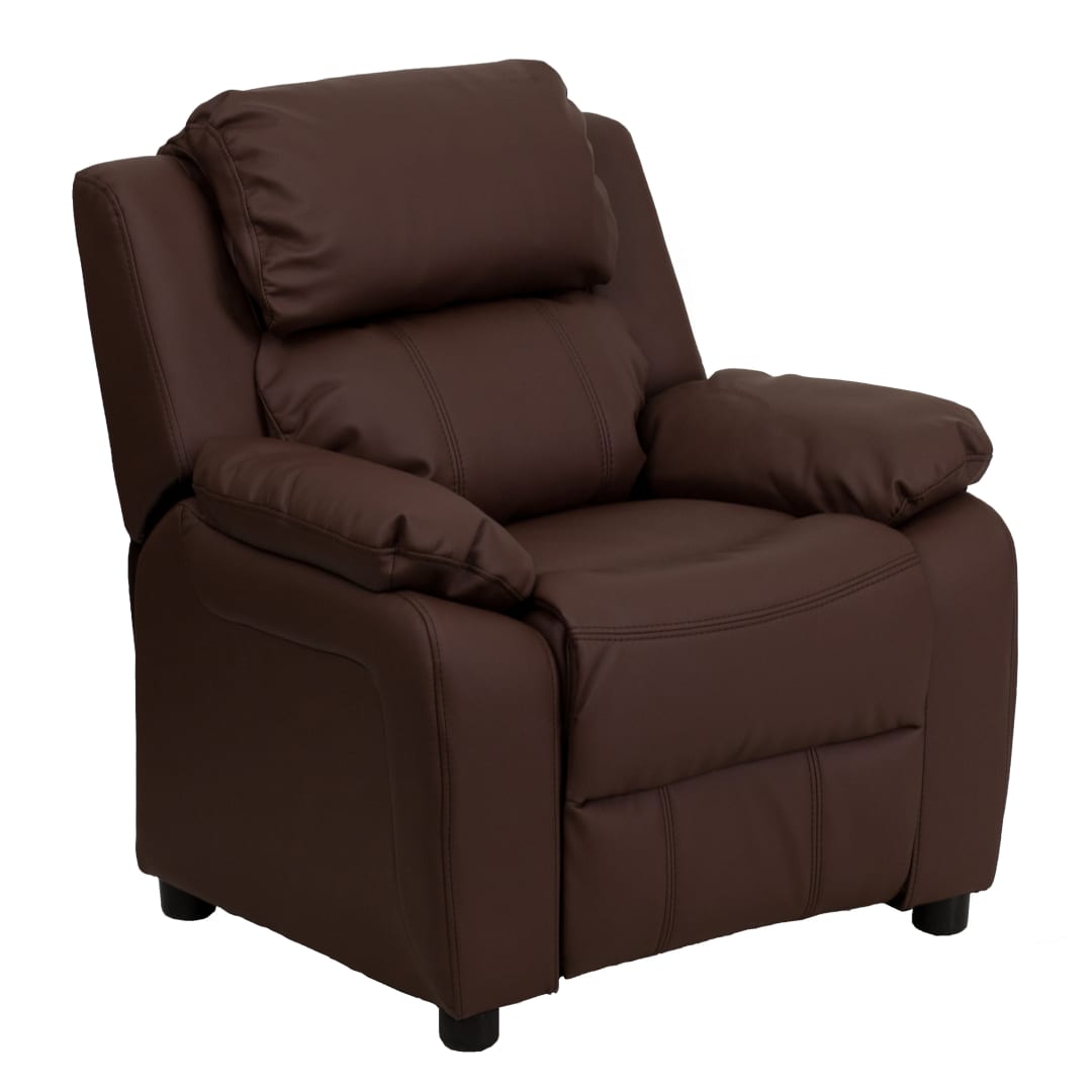 Charlie Deluxe Padded Contemporary Brown LeatherSoft Kids Recliner with Storage Arms