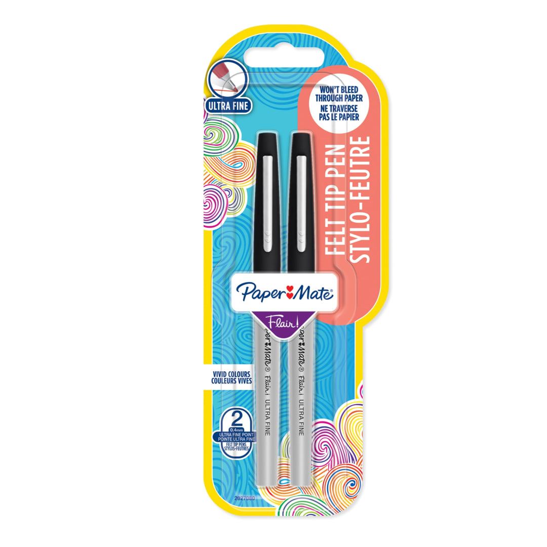 Paper Mate® Flair Felt Tip Pens | Ultra-Fine Point (0.4mm) | Black Ink | 2 Count