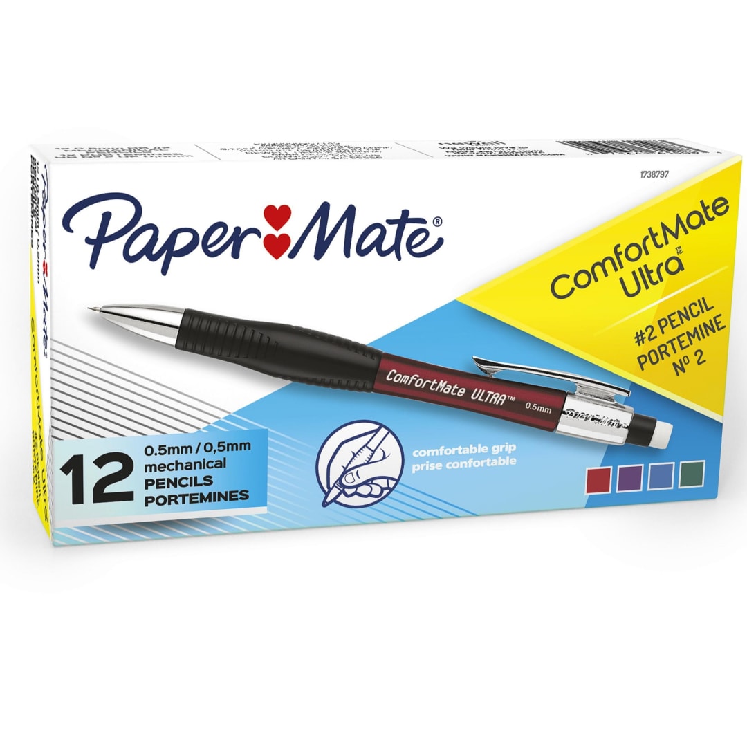 Paper Mate® Comfort Mate Ultra Mechanical Pencils, 0.5mm, HB #2, Assorted Colors, 12 Count