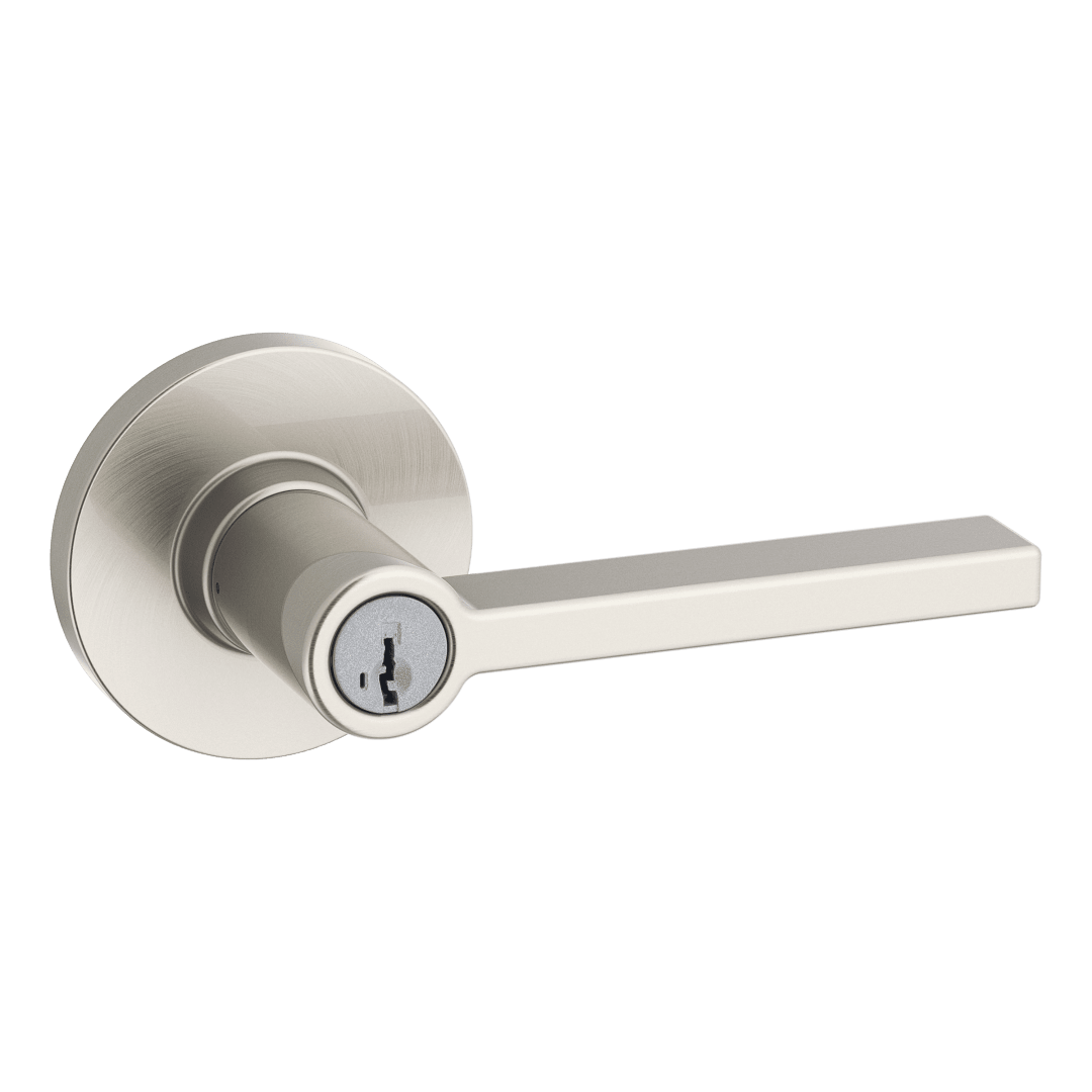 Casey Storeroom Keyed UL Lever featuring SmartKey Security™ in Satin Nickel