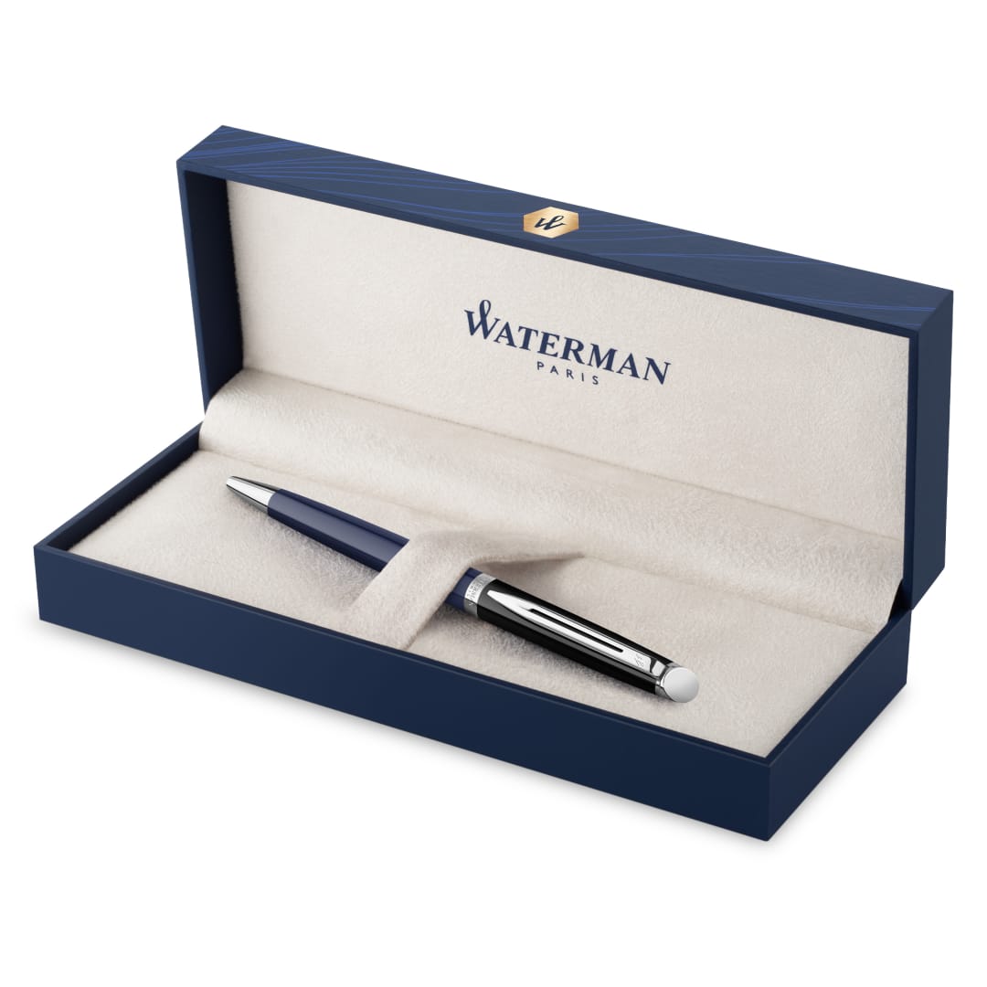 Waterman Hémisphère Bolígrafo | lacado negro y azul con adornos de paladio | punta media | estuche de regalo