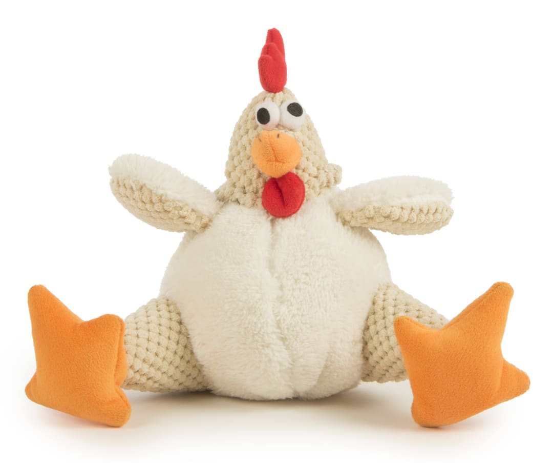 goDog Checkers Fat Rooster Squeaky Plush Dog Toy With Chew Guard Technology, White, Large