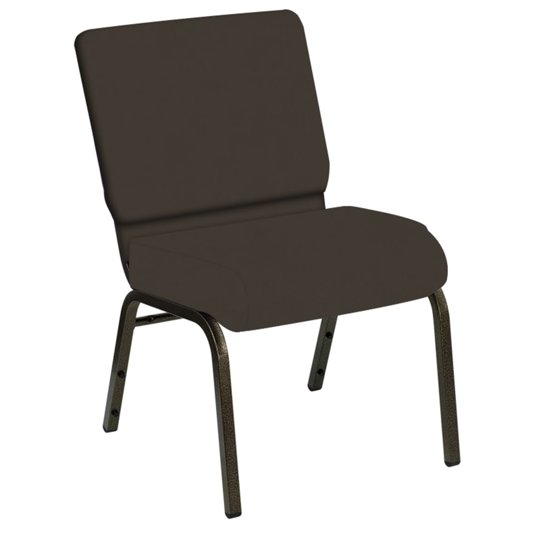 Embroidered HERCULES Series 21''W Church Chair in E-Z Wallaby Brown Vinyl - Gold Vein Frame