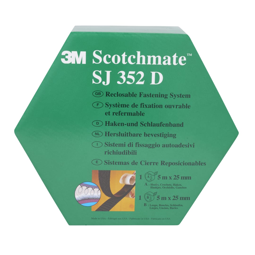 3M™ Reclosable Fastener SJ352D, Black, 25 mm x 5 m, 4.4 mm, Twin Pack