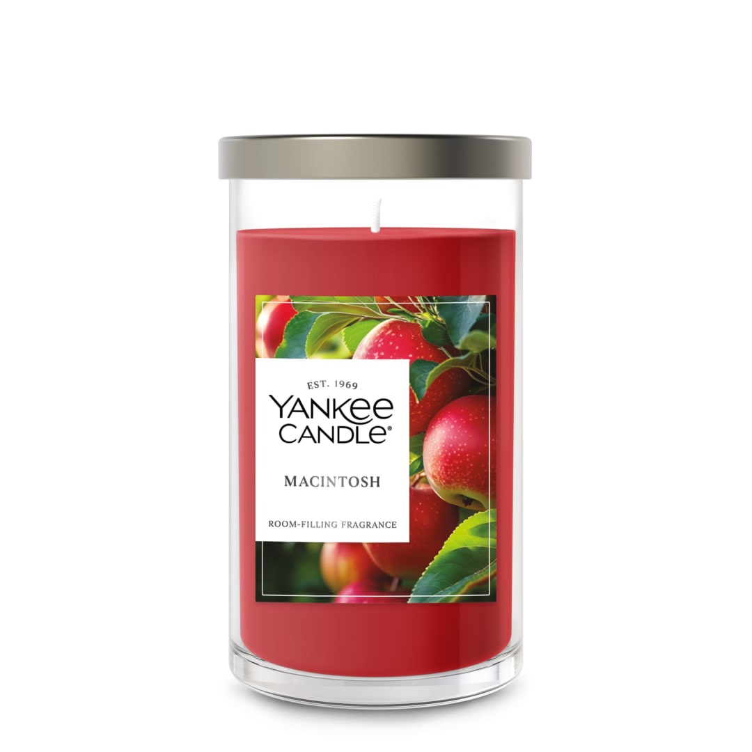 Yankee Candle® Medium Pillar Scented Candle with up to 115 Hour Burn Time, Premium Plant Wax Blend for Consistent Burn, 14.25 oz Pillar Candle with Room Filling Fragrance, Macintosh