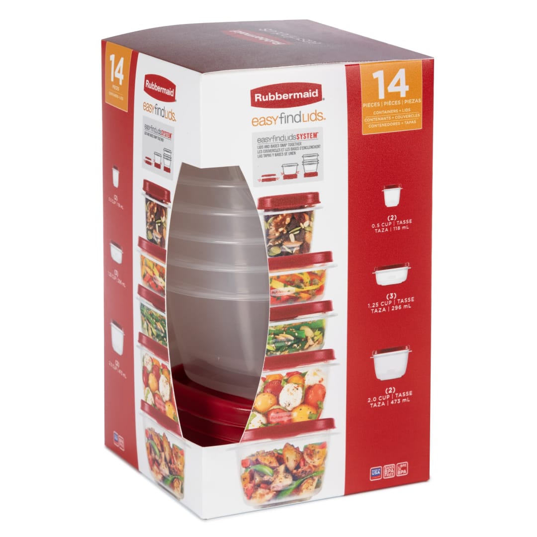 Rubbermaid® EasyFindLids™ Food Storage Containers, Set of 7 (14 Pieces Total), Racer Red