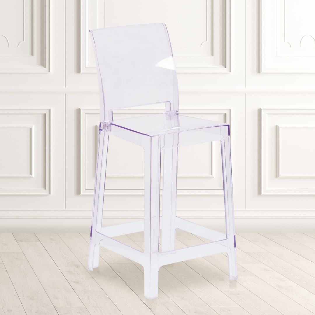 McKenna 4 Pack Ghost Counter Stool with Square Back in Transparent Crystal