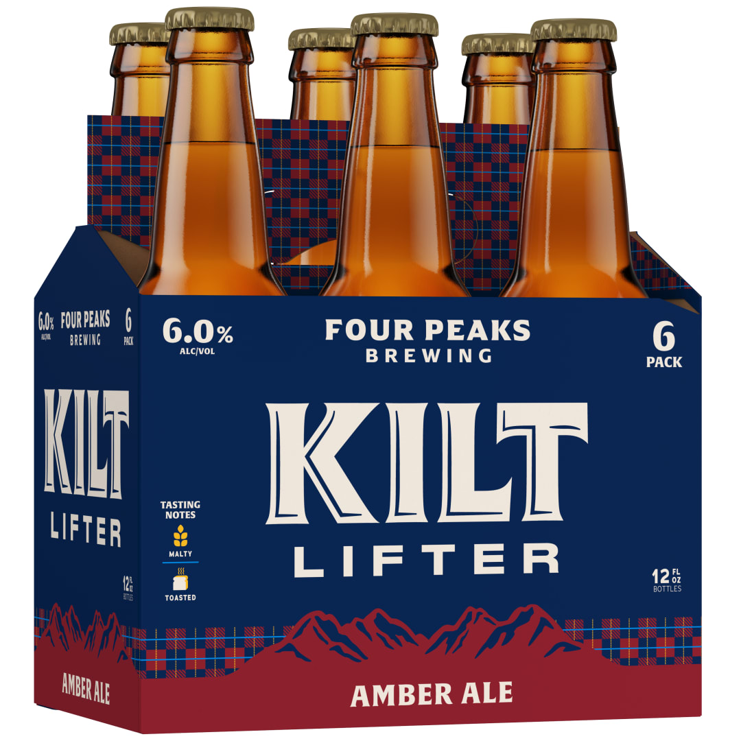 Four Peaks Kilt Lifter Scottish-Style Ale 6x12 oz Glass Bottle Basket CARRIER - Wrap Basket