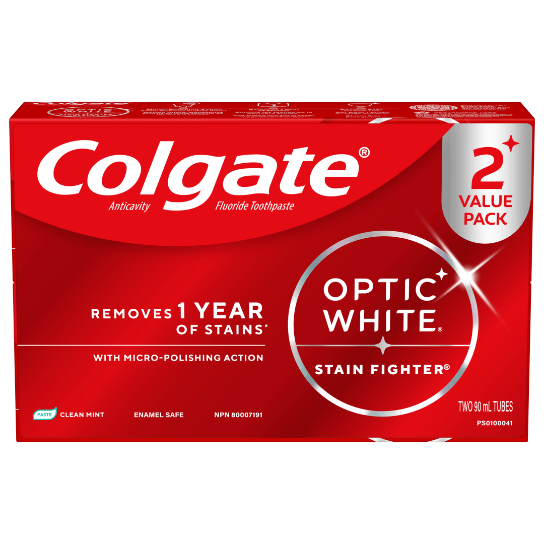 Dentifrice blanchissant Colgate Optic White Stain Fighter Menthe pure, dentifrice au fluorure anticarie, lot de 2, 90 ml