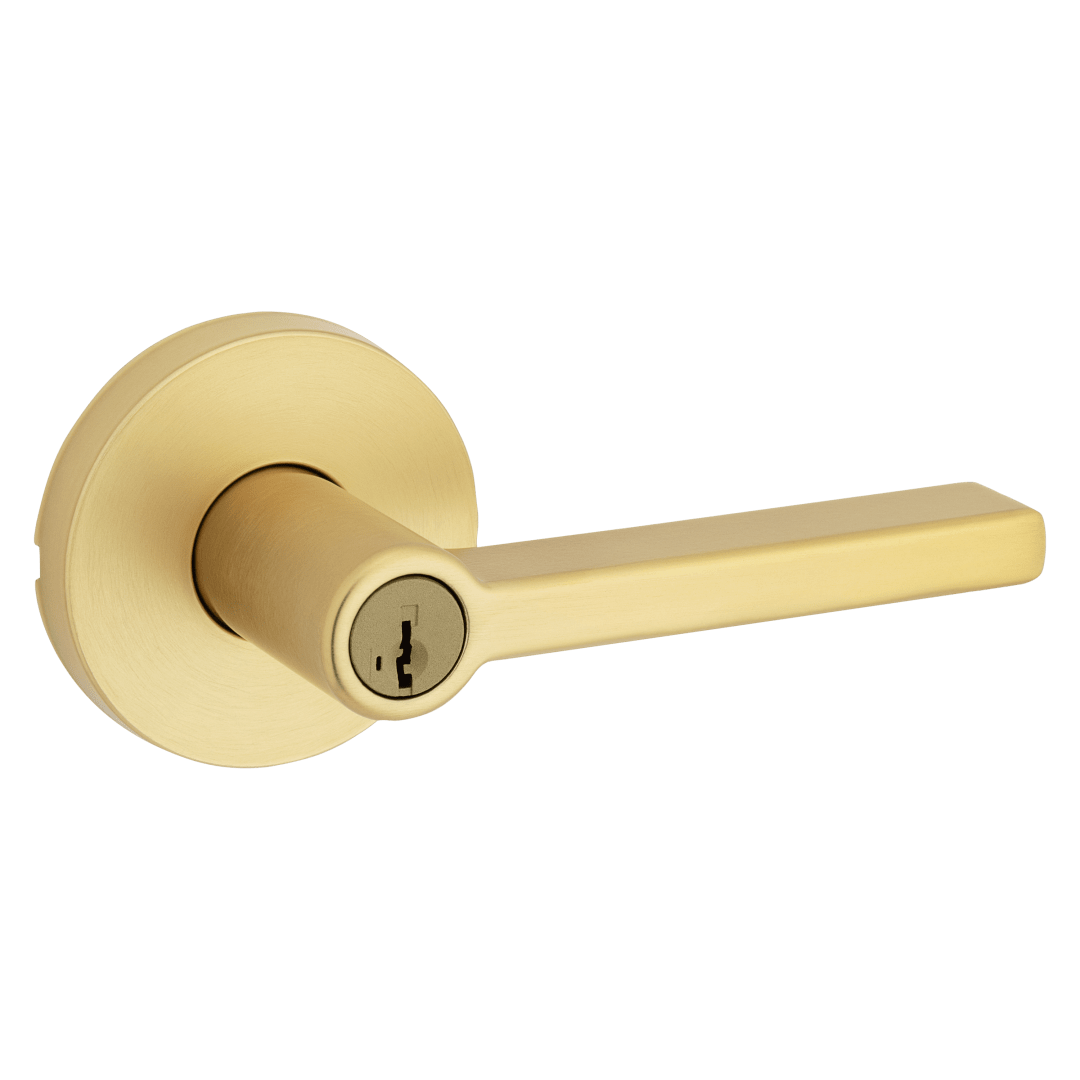 Halifax Round Keyed Entry Door Lever featuring SmartKey Security™ in Satin Brass