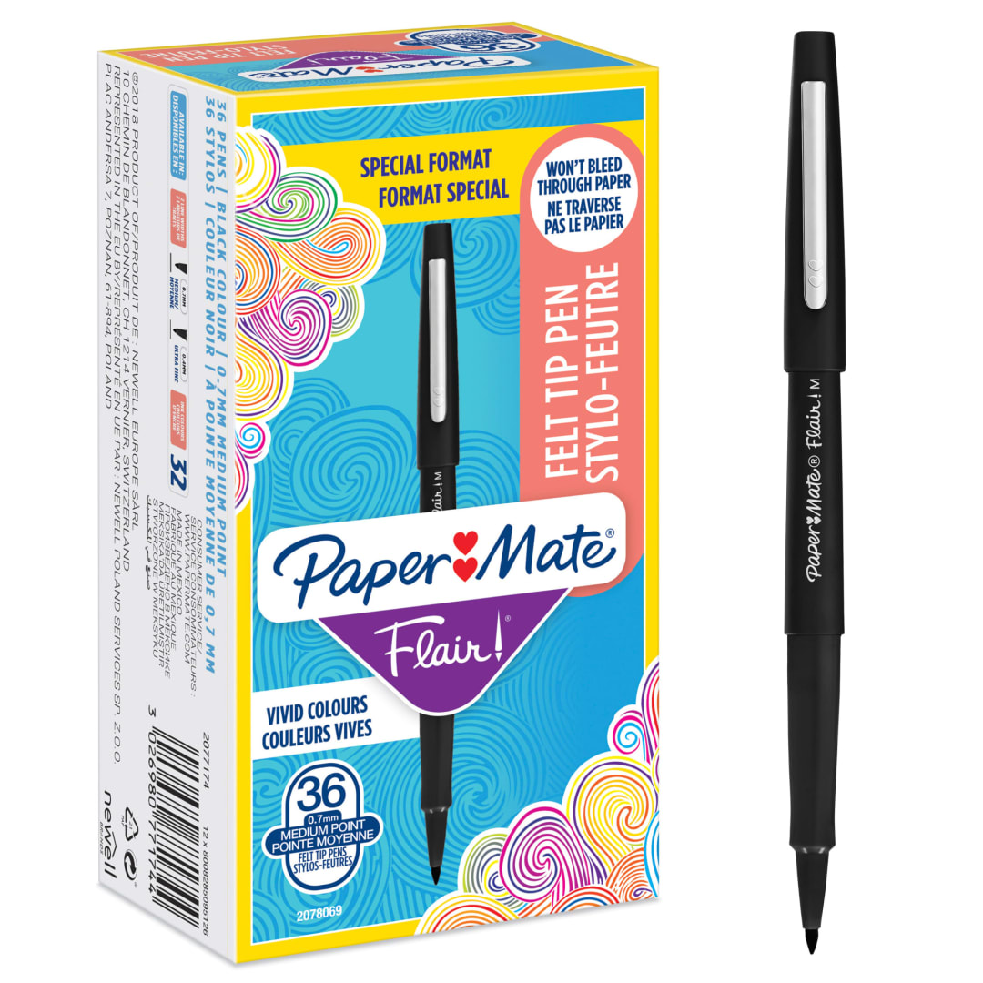 Paper Mate® Flair Felt Tip Pens | Medium Point (0.7mm) | Black | 36 Count