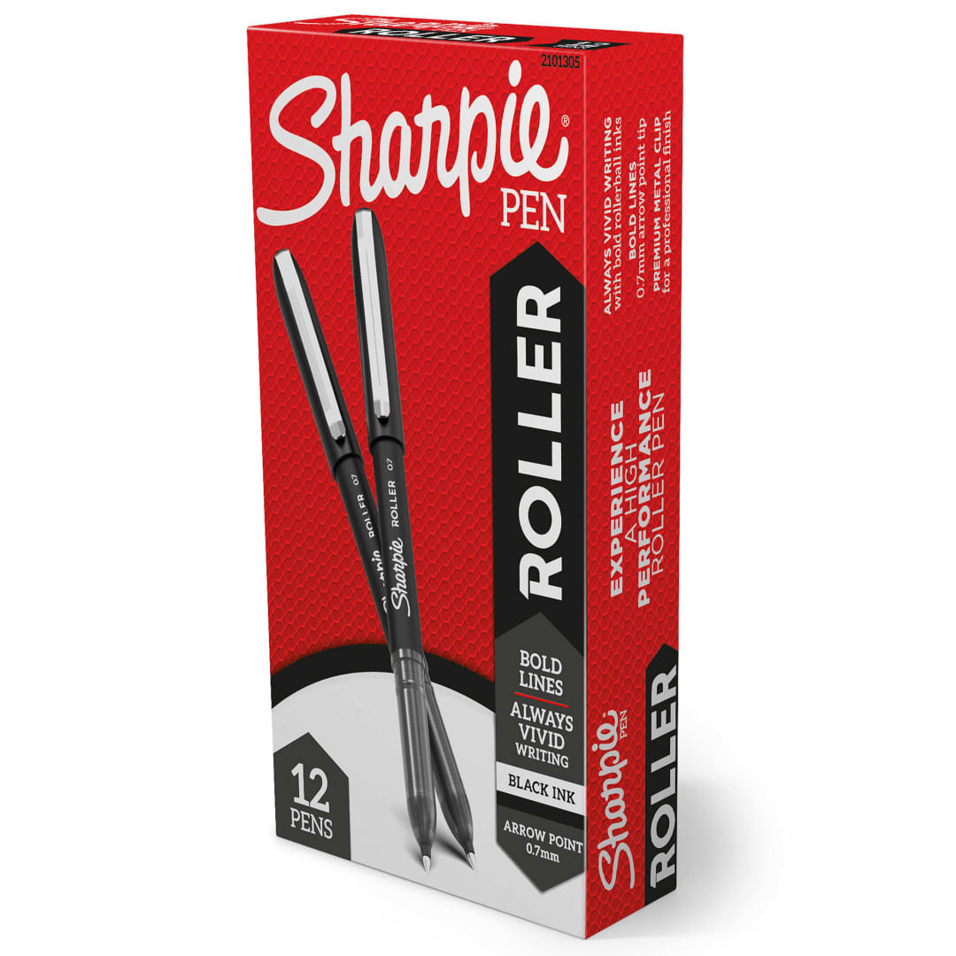 Sharpie® RollerBall® Pen, Arrow Point (0.7mm) Pen for Bold Lines, Black Ink, 12 Count